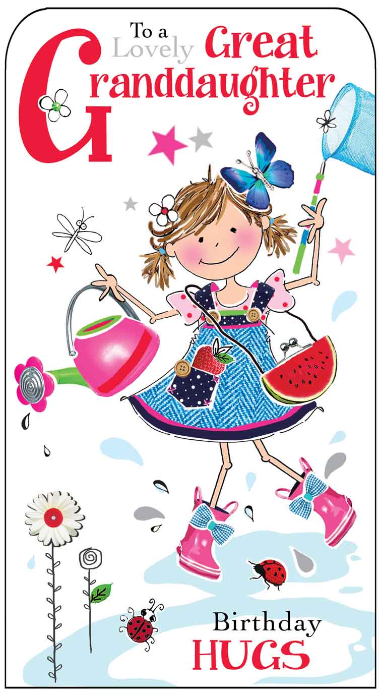 Great Granddaughter Birthday Card - Playful Gardening Time