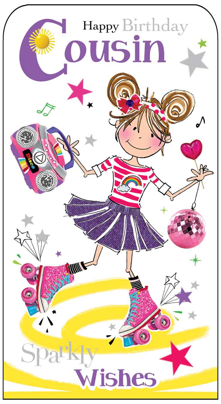 Cousin Birthday Card - Boogying On Roller Skates