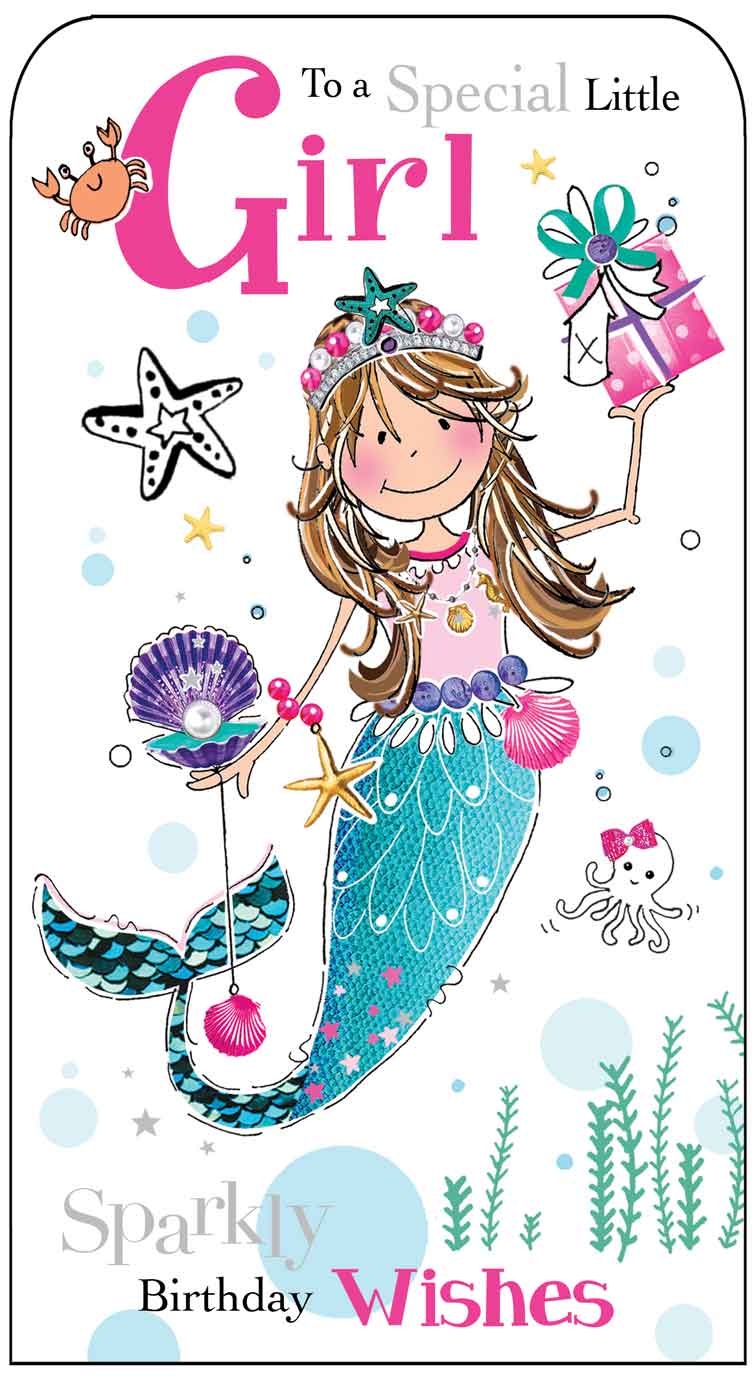 Girl Juvenile Birthday Card - Pretty Princess Mermaid
