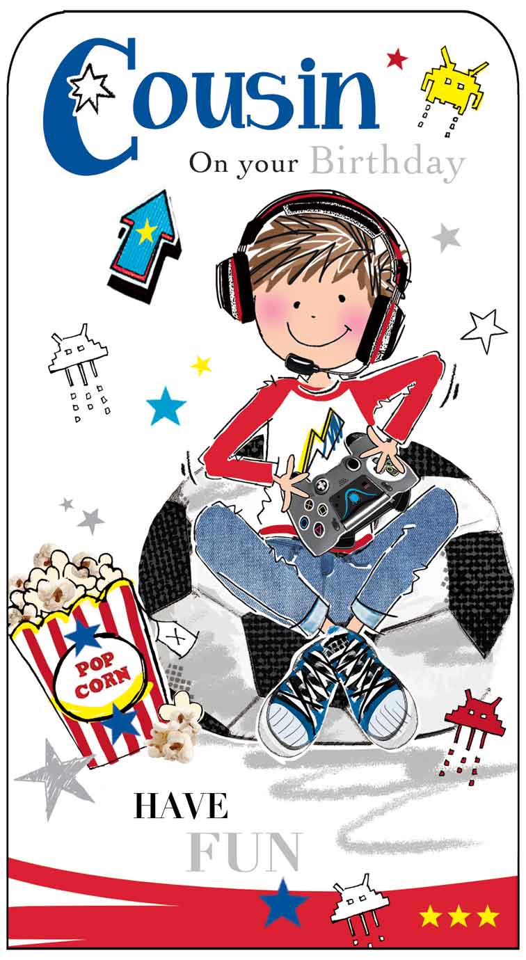 Cousin Birthday Card - Gaming And Popcorn