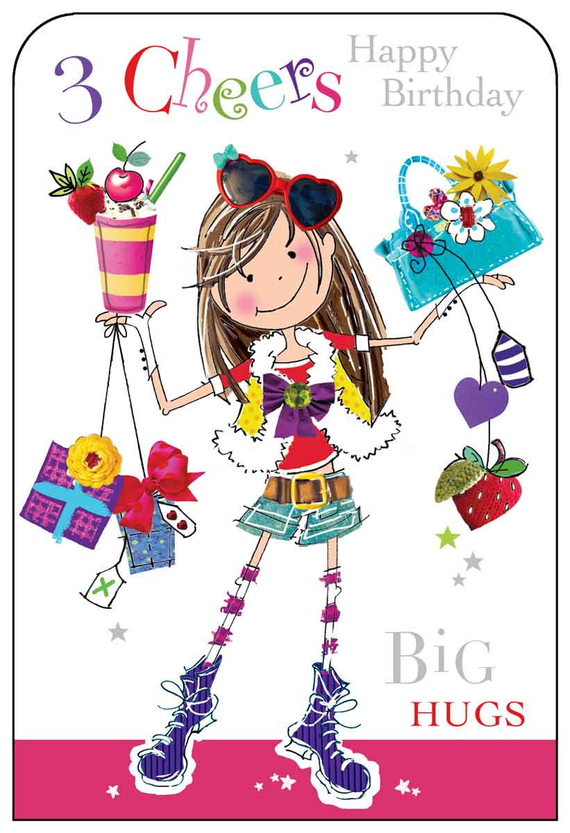 Girl Juvenile Birthday Card - Big Hugs And Presents