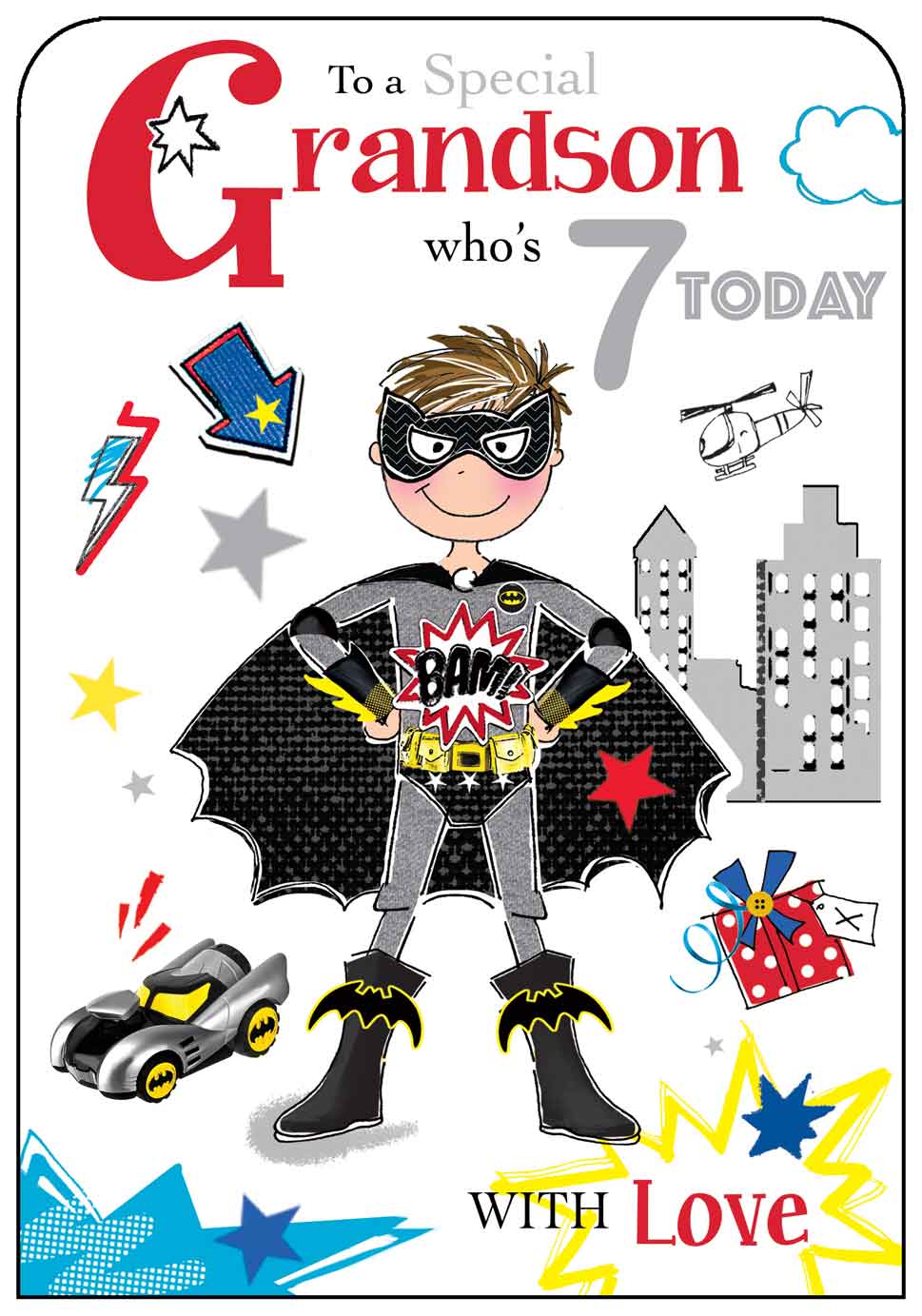 Grandson 7th Birthday Card - Superman Ready For Action