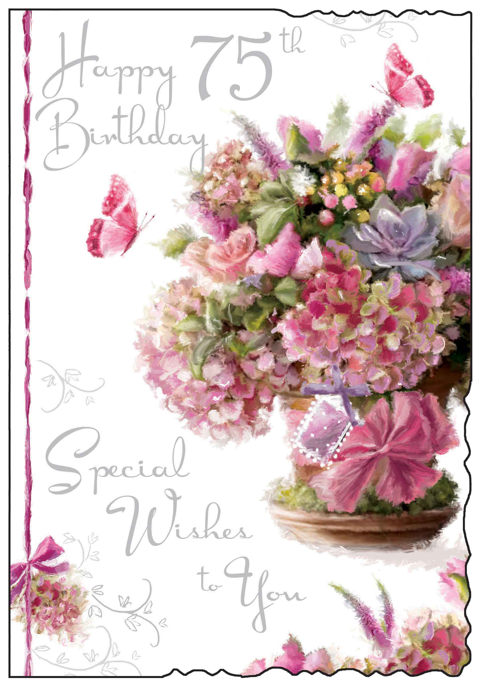 75th Birthday Card - Posh Bouquet And Pretty Butterflies