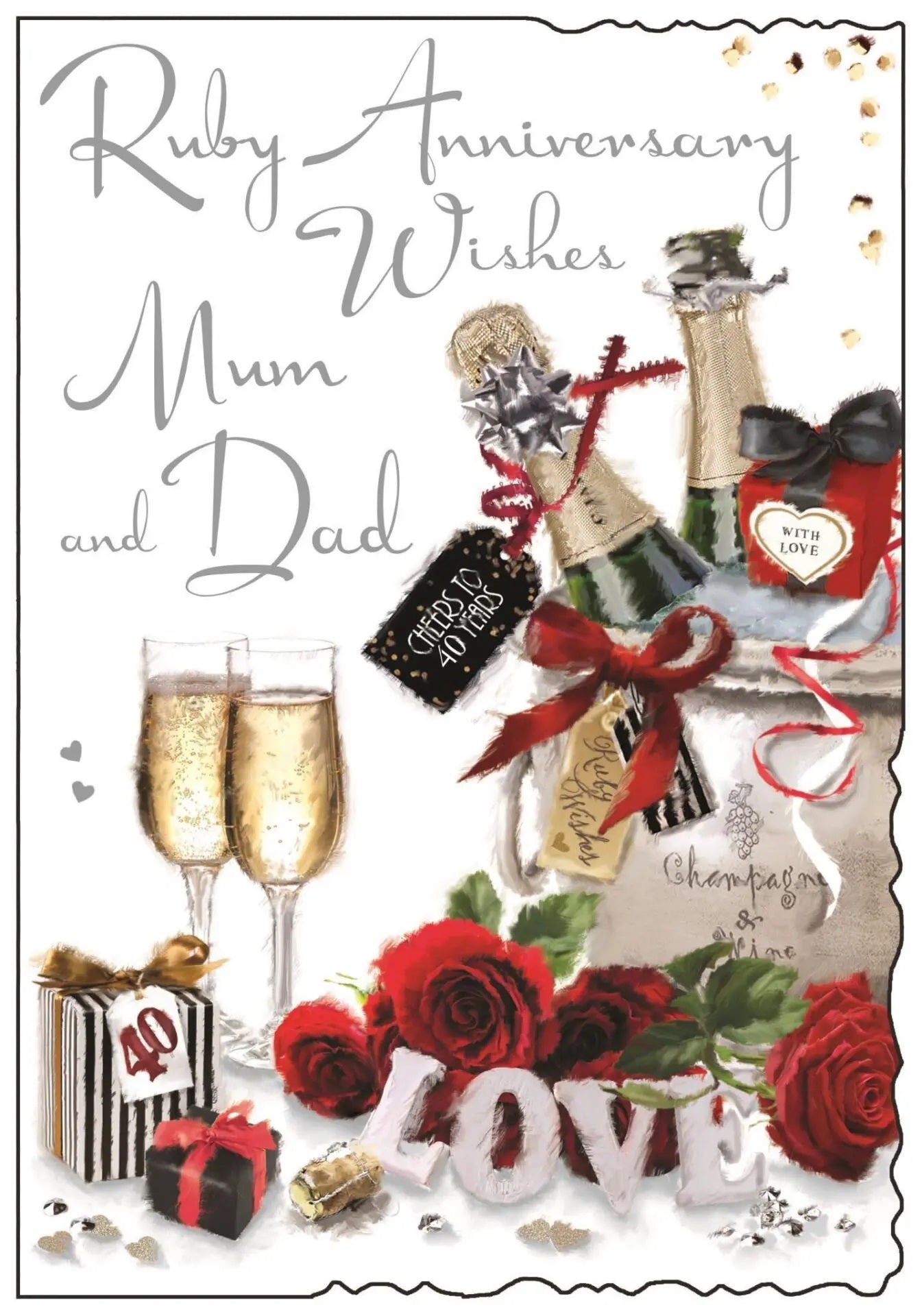 Mum and Dad 40th Wedding Anniversary Card - Champagne and Roses