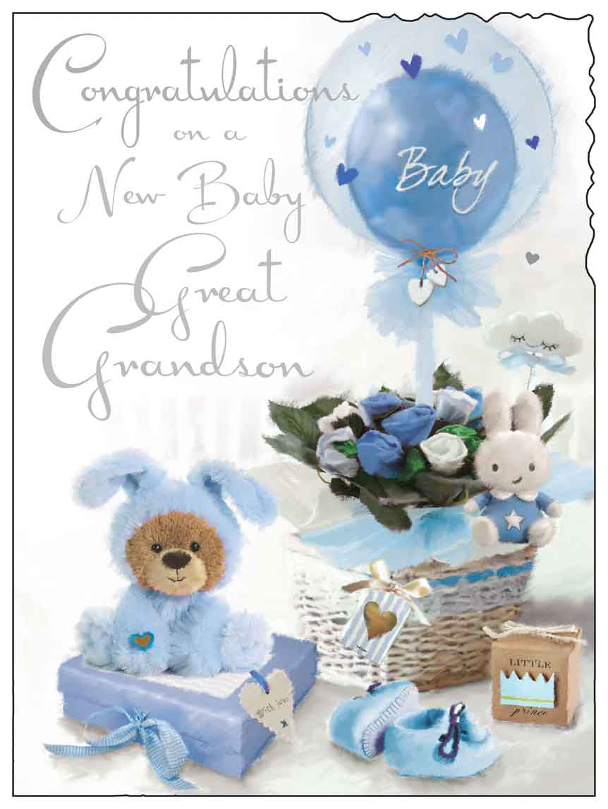 Birth of Your Great-Grandson Card - Cute Baby Teddy And Crib