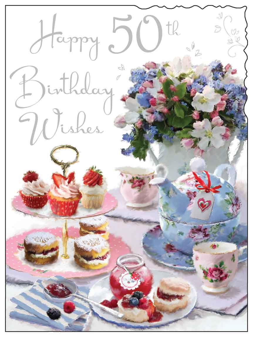 50th Birthday Card - Posh Tea Time Spoilt For Choice