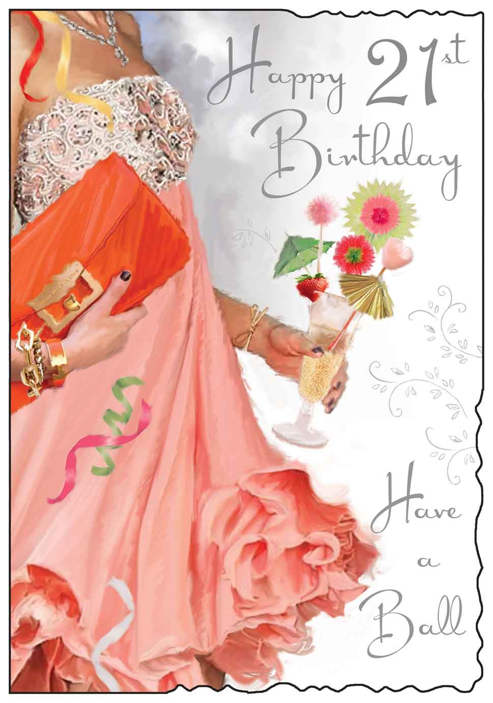 21st Birthday Card - Pretty Frilly Dress And Posh Cocktail