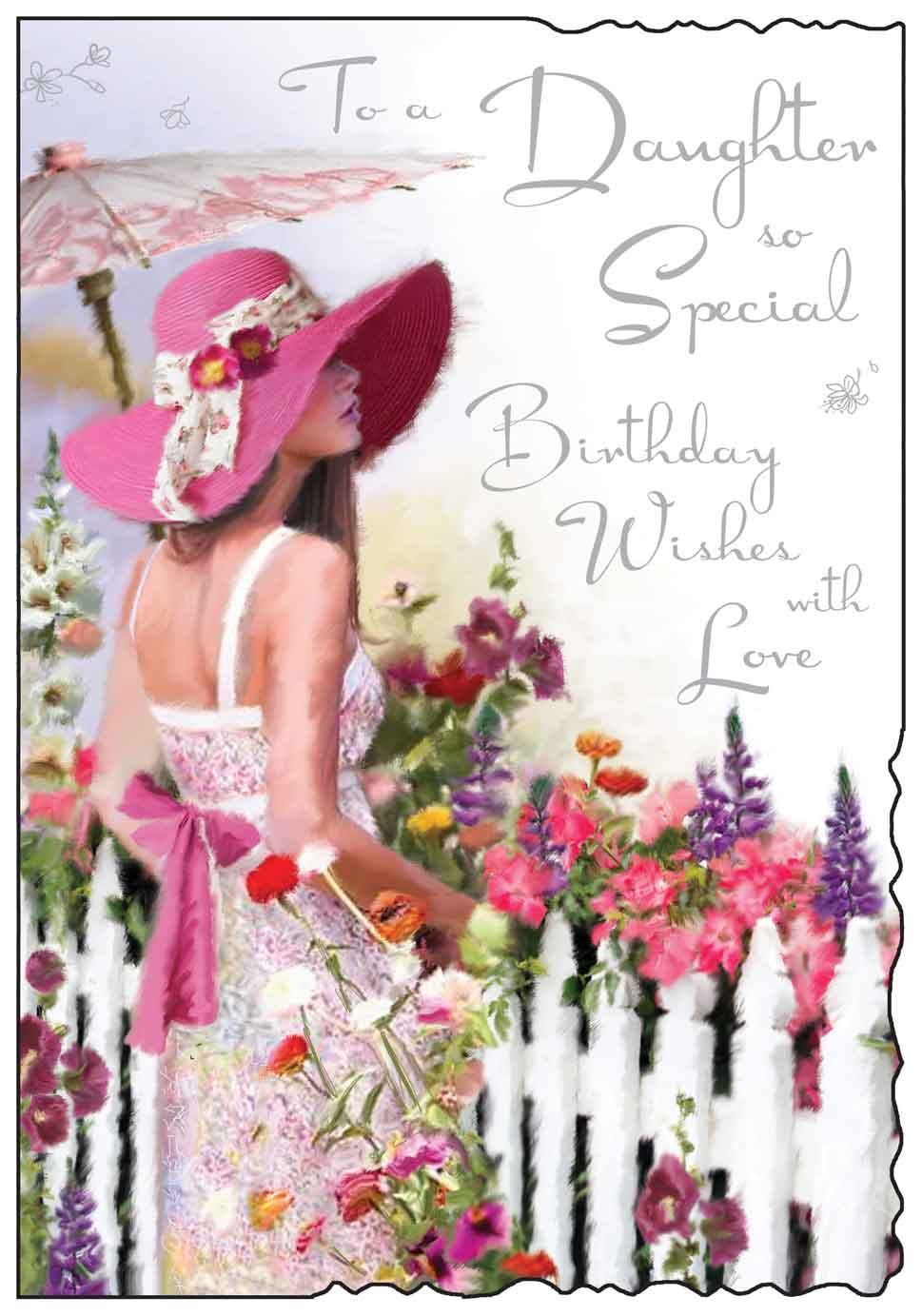 Daughter Birthday Card - Joyful Moment, Admiring Pretty Flowers
