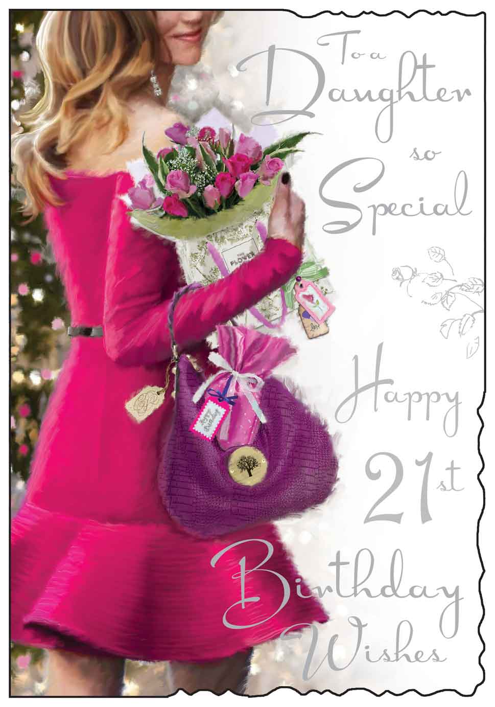 21st Daughter Birthday Card - Beautifully Dressed And Flowers For The Occasion