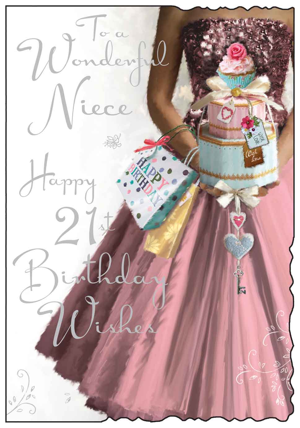 21st Niece Birthday Card - The Key To The Door, Stunning Dress