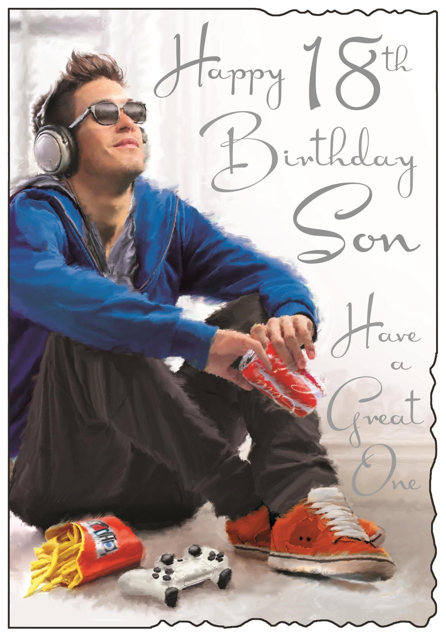 18th Son Birthday Card - Relishing Music From The Headphones