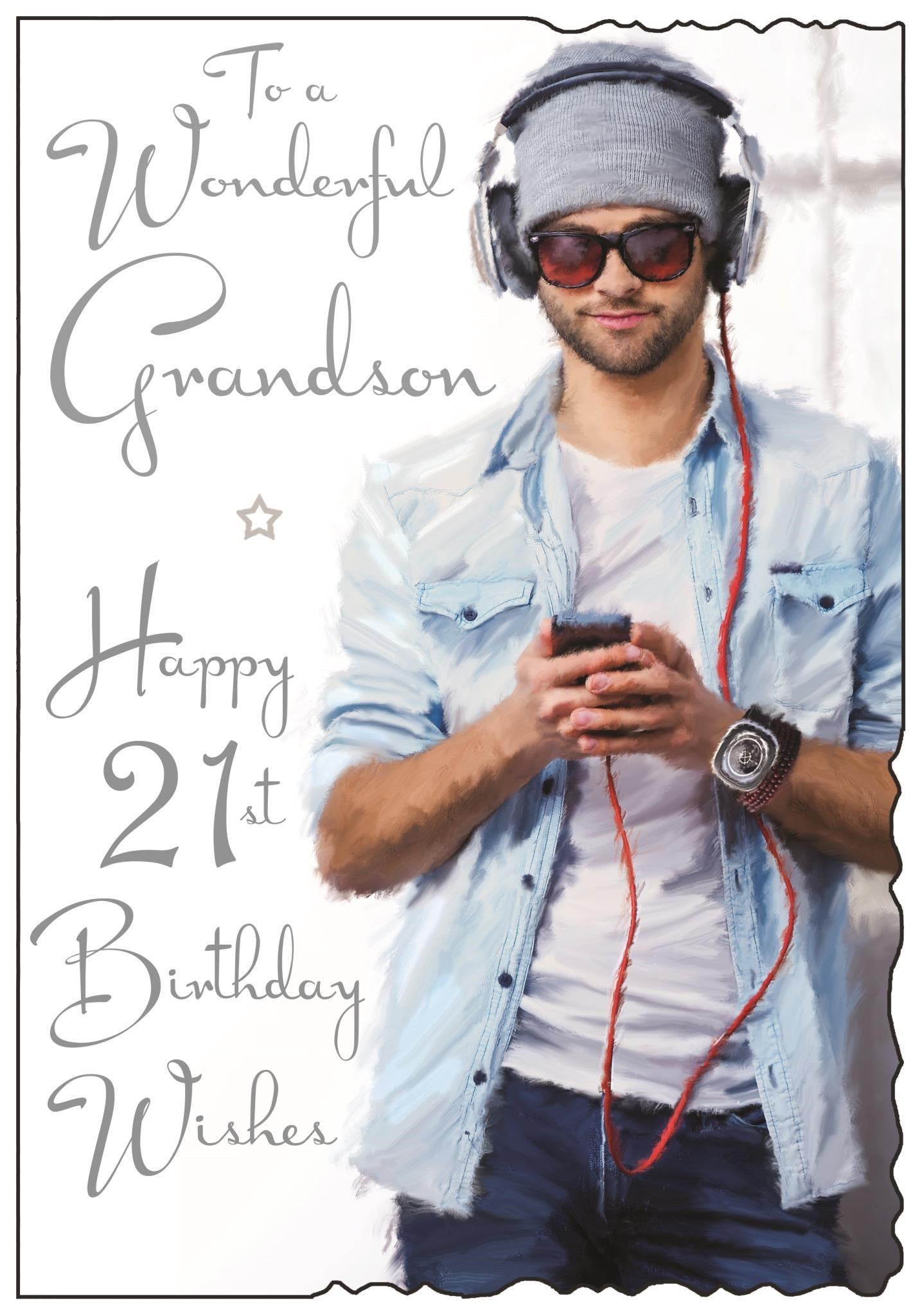 Grandson 21st Birthday Card - Young And Full Of Musical Vibes