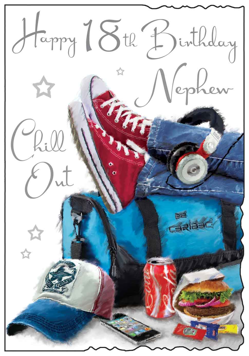18th Nephew Birthday Card - Youthful Red Converse And Headphones
