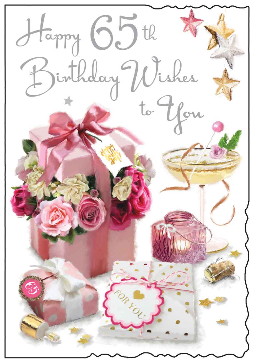 65th Birthday Card - Posh Roses Champagne And Quality Gifts