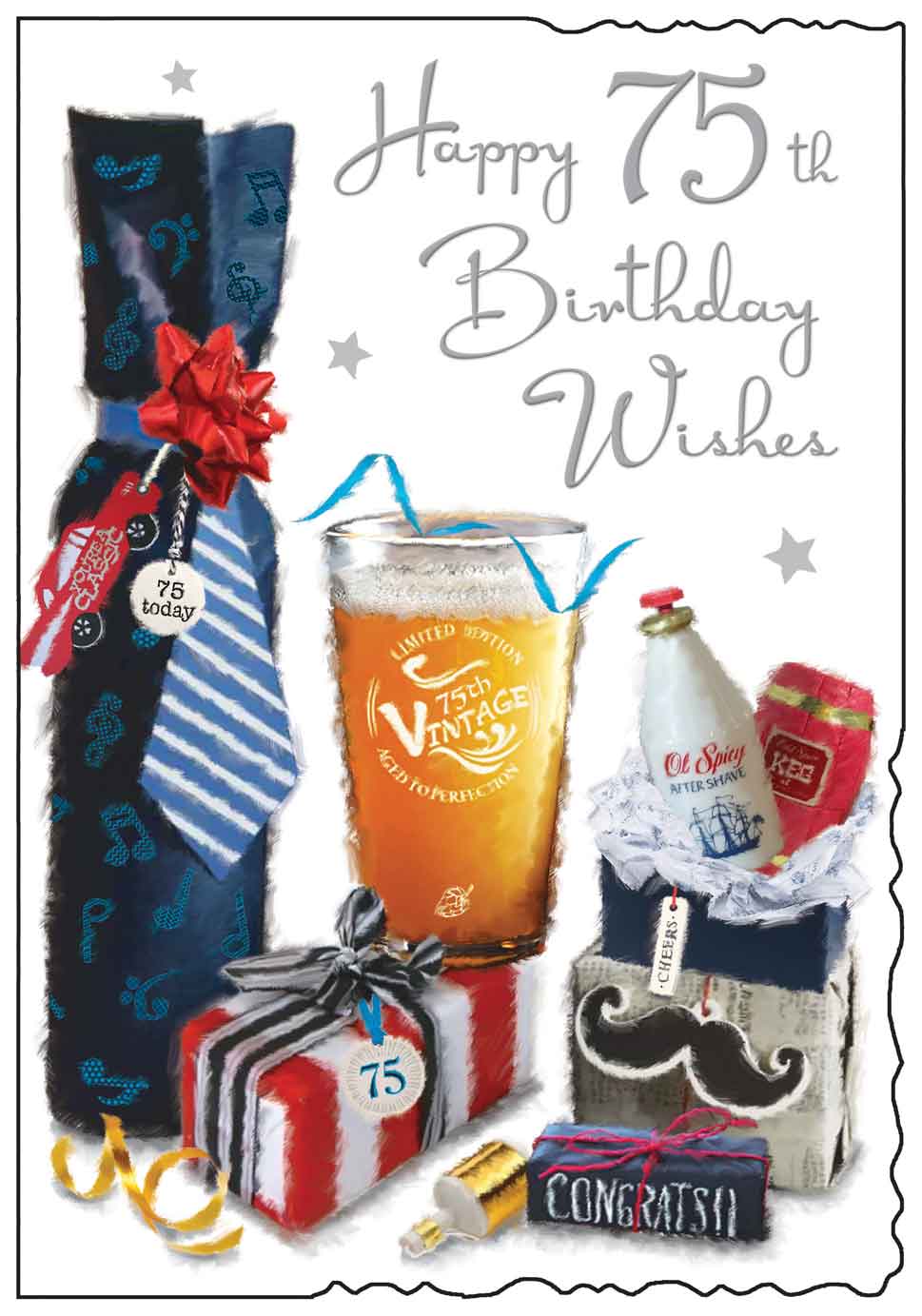 75th Birthday Card - Man's Grooming Set And Choice Of Drinks