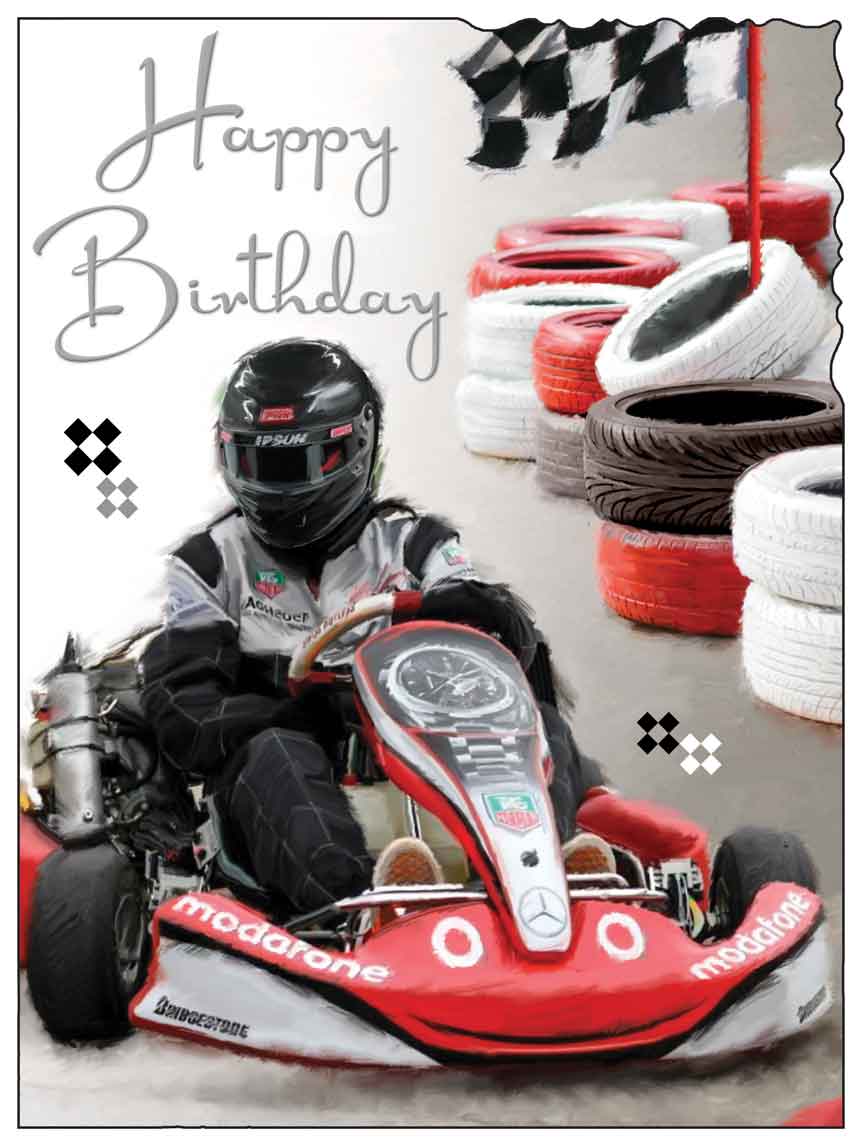 Birthday Card - Go Karting In Action