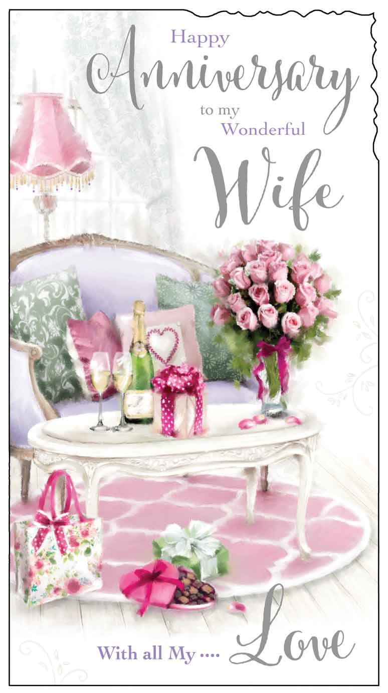 Wife Anniversary Card - Flowers And Champagne
