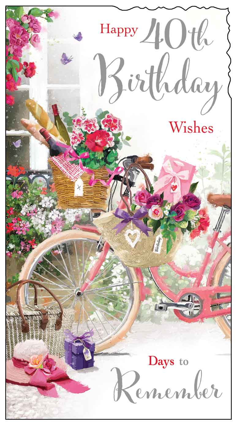 40th Birthday Card - Life Is A Blossoming Bike Ride