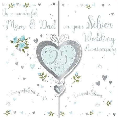 Mum & Dad 25th Anniversary Card - Blue Roses Of Desire And Love