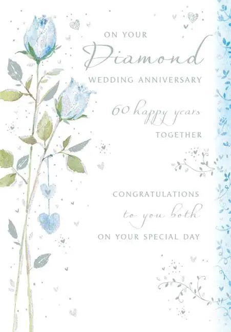 60th Wedding Anniversary Card - Blue Roses, Mystery Of Attaining The Impossible