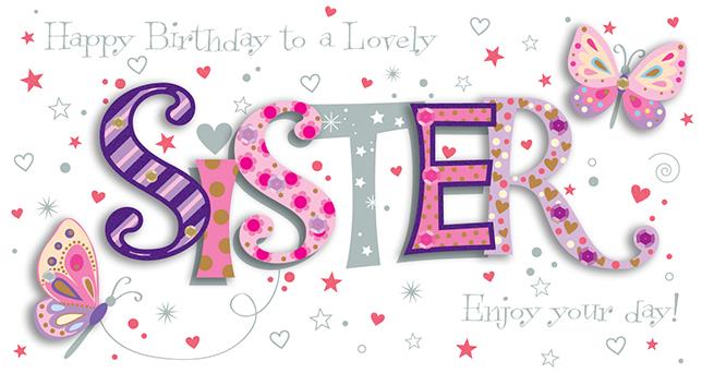 Sister Birthday Card - Colourful Decoupage Word Art