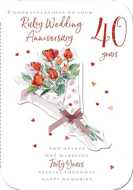 40th Wedding Anniversary Card - Ruby Red Roses 