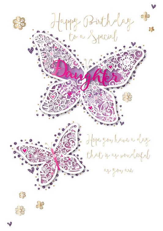 Handfinished Daughter Birthday Card - Heavenly Butterflies
