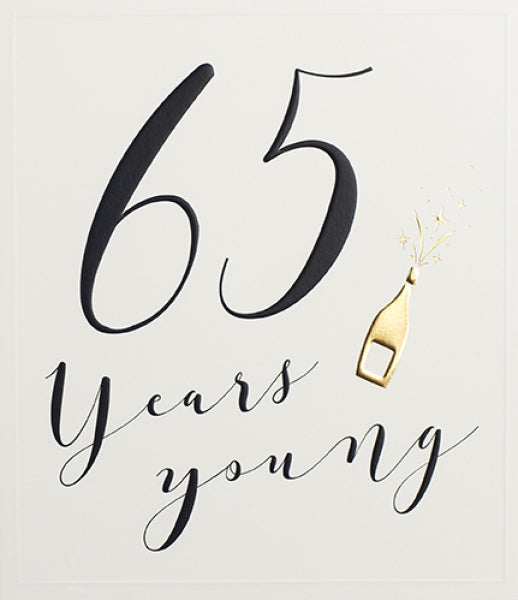 65th Birthday Card - No Frills Golden Champagne Popping