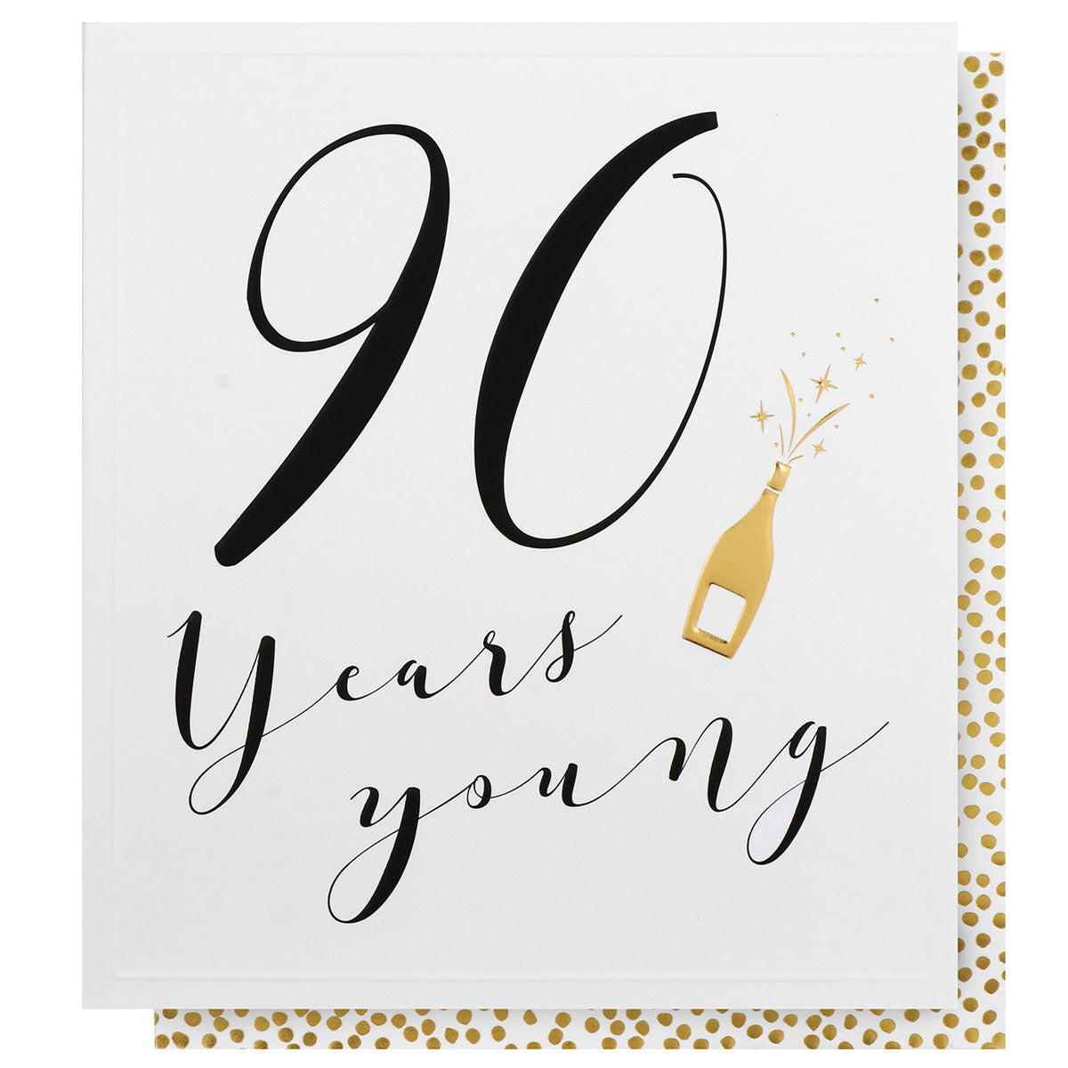 90th Birthday Card - No Frills Golden Champagne Popping
