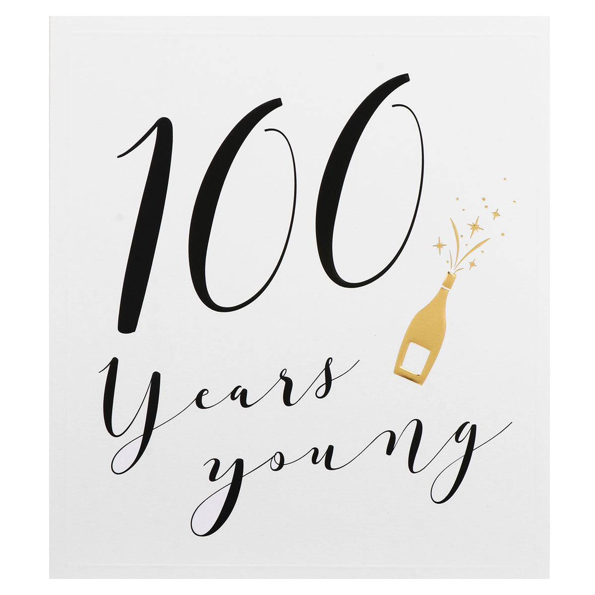 100th Birthday Card - No frills Golden Champagne Popping