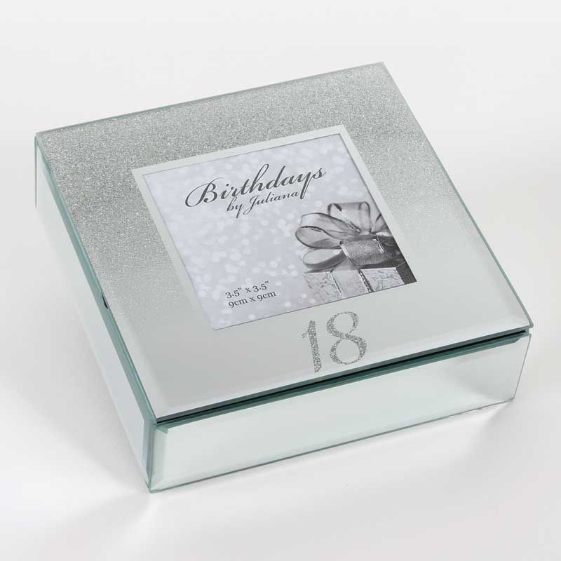 18th Birthday Trinket Box - Mirror and Glitter - 3.5" x 3.5" Photo Aperture