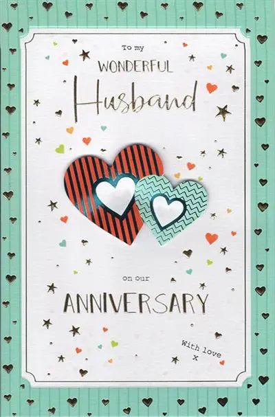 Large Husband Anniversary Card - Entwined Embellished Hearts