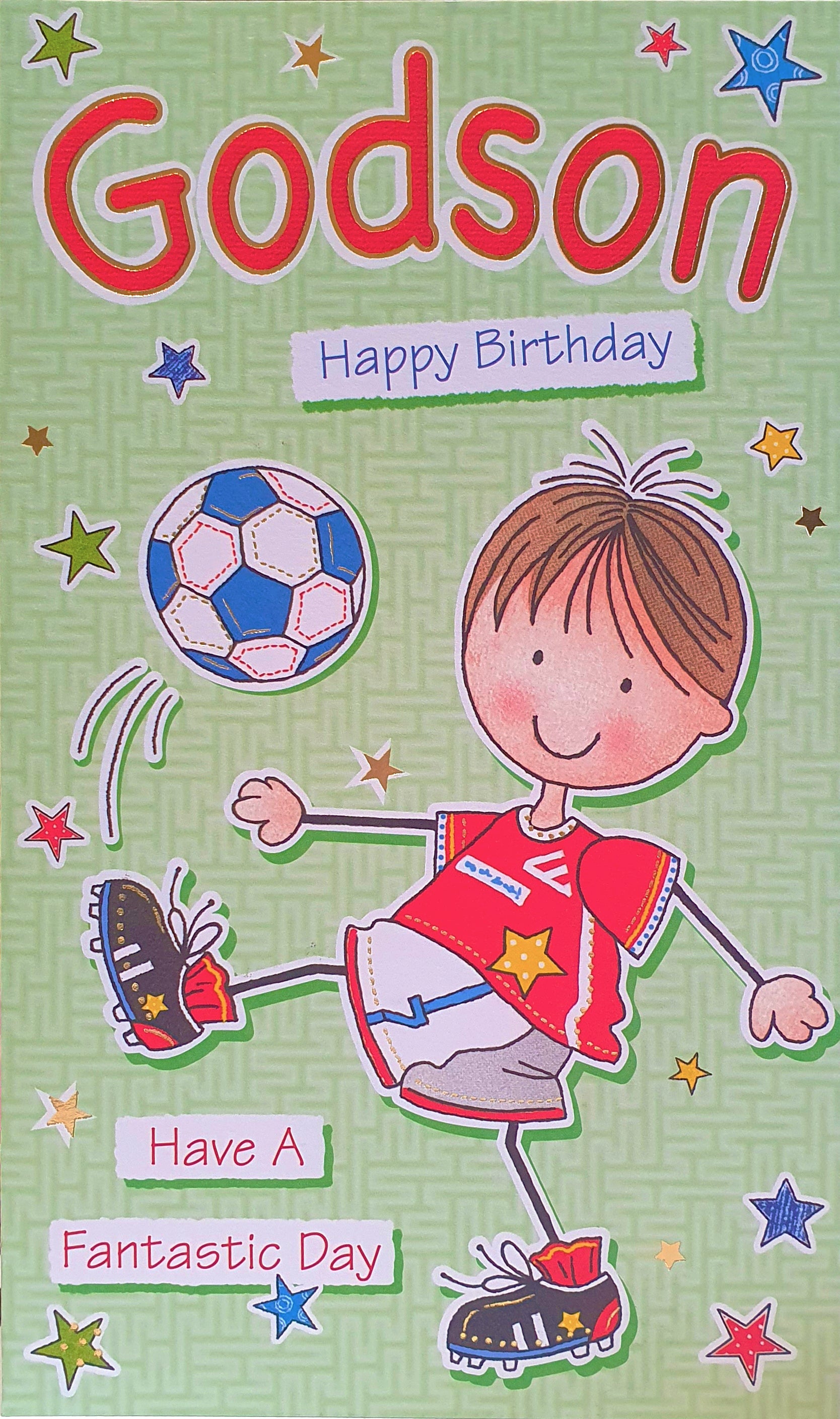 Godson Birthday Card - Boy Playing Foot Ball