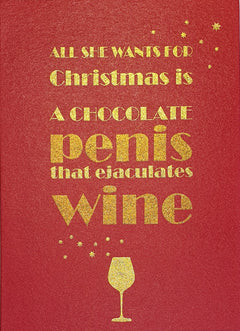 A Chocolate Penis Wine Christmas Card