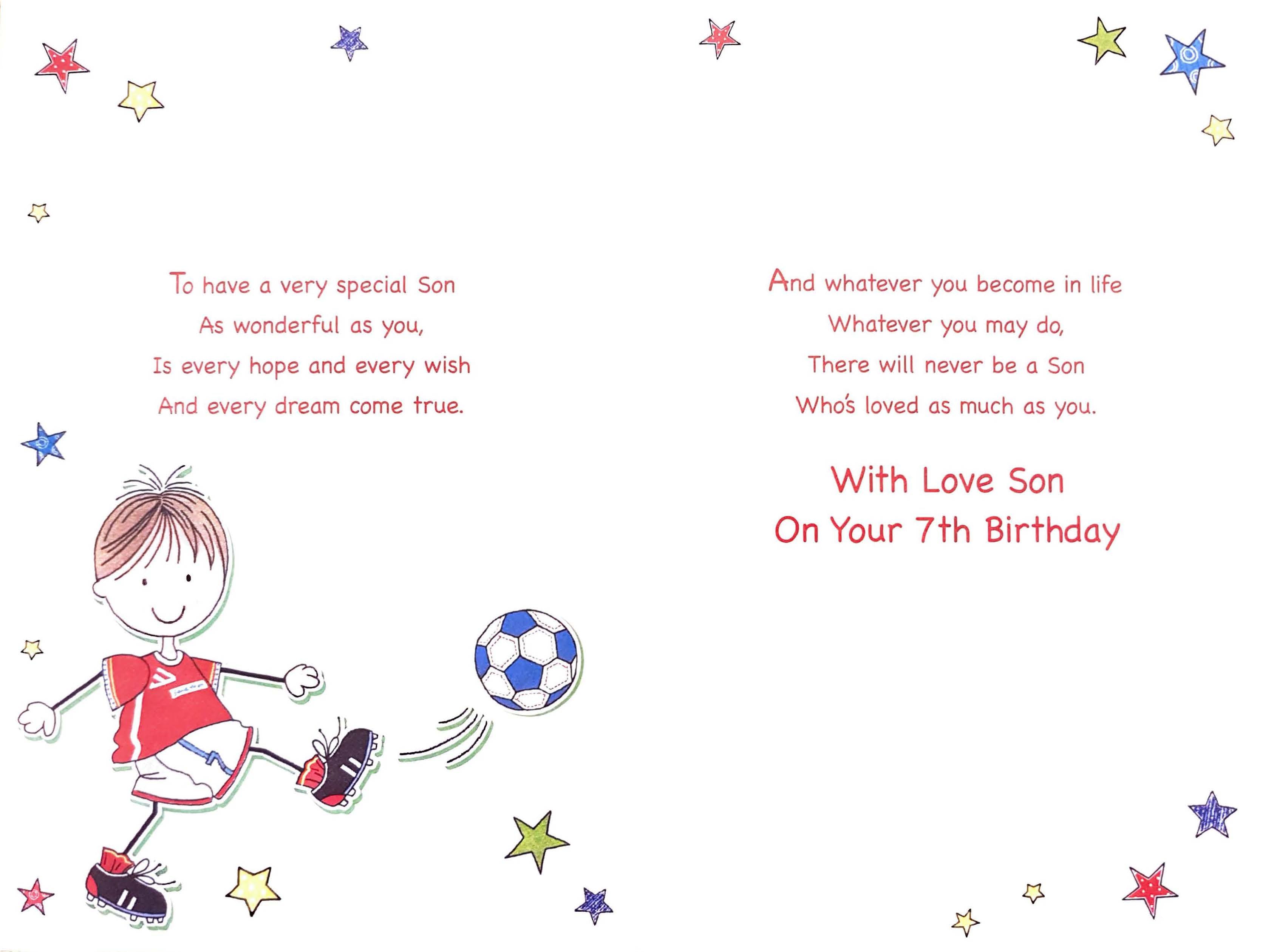 Son 7th Birthday Card - The Football Kick