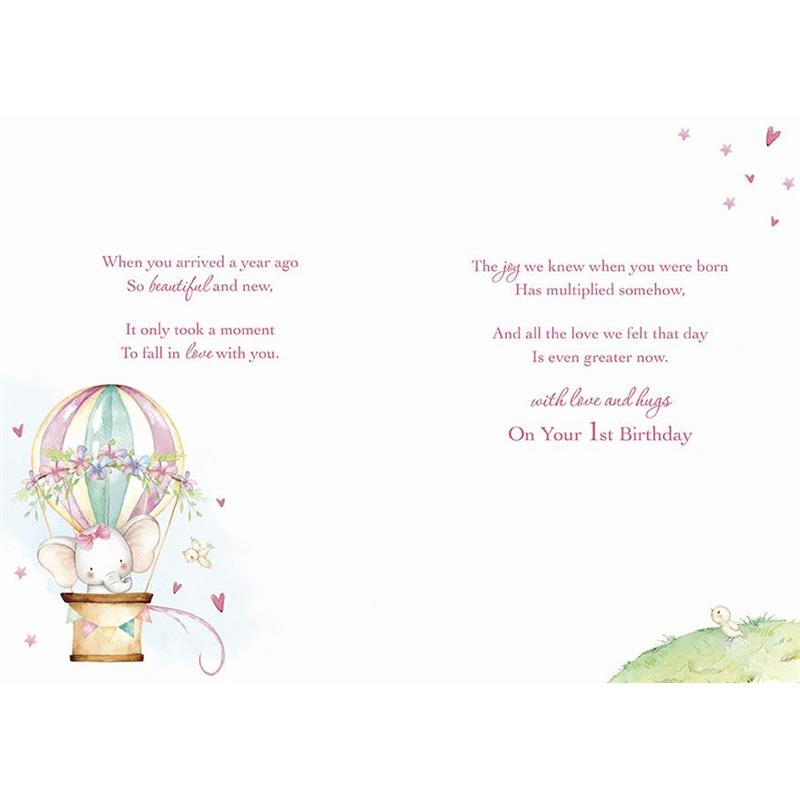 Granddaughter 1st Birthday Card - Elephant in Hot Air Balloon