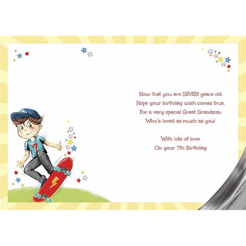 Great-Grandson 7th Birthday Card - Skate Boarding