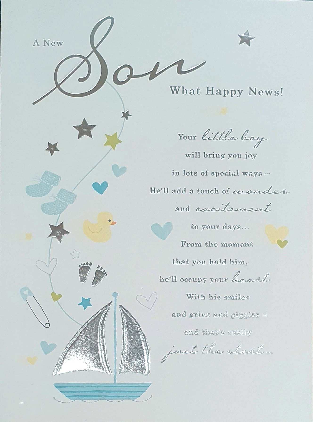 New Baby Boy Card - "Just the Start" of New Happiness