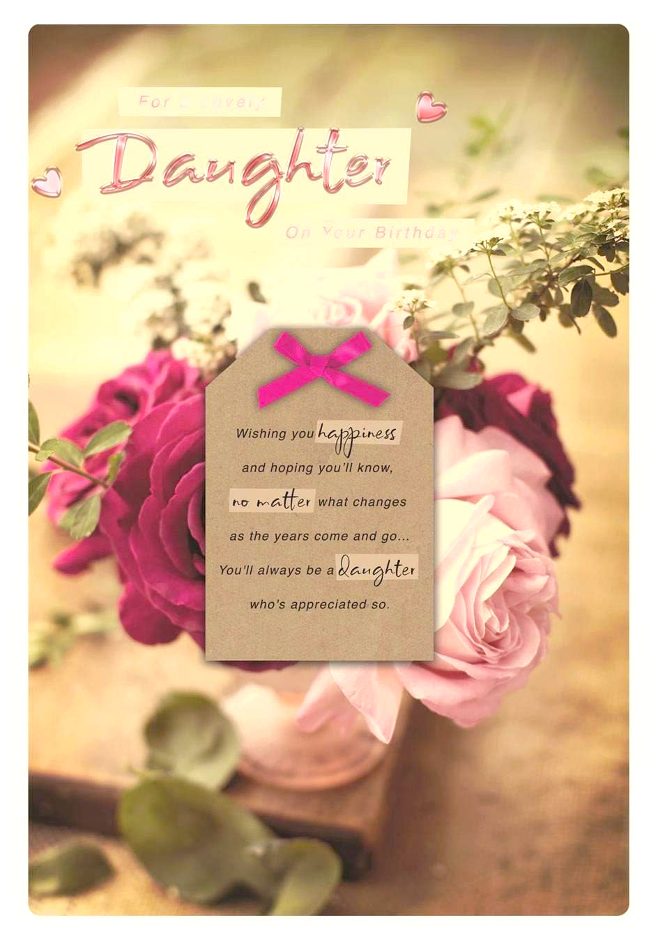 Daughter Birthday Card Featuring a Tag with a Message