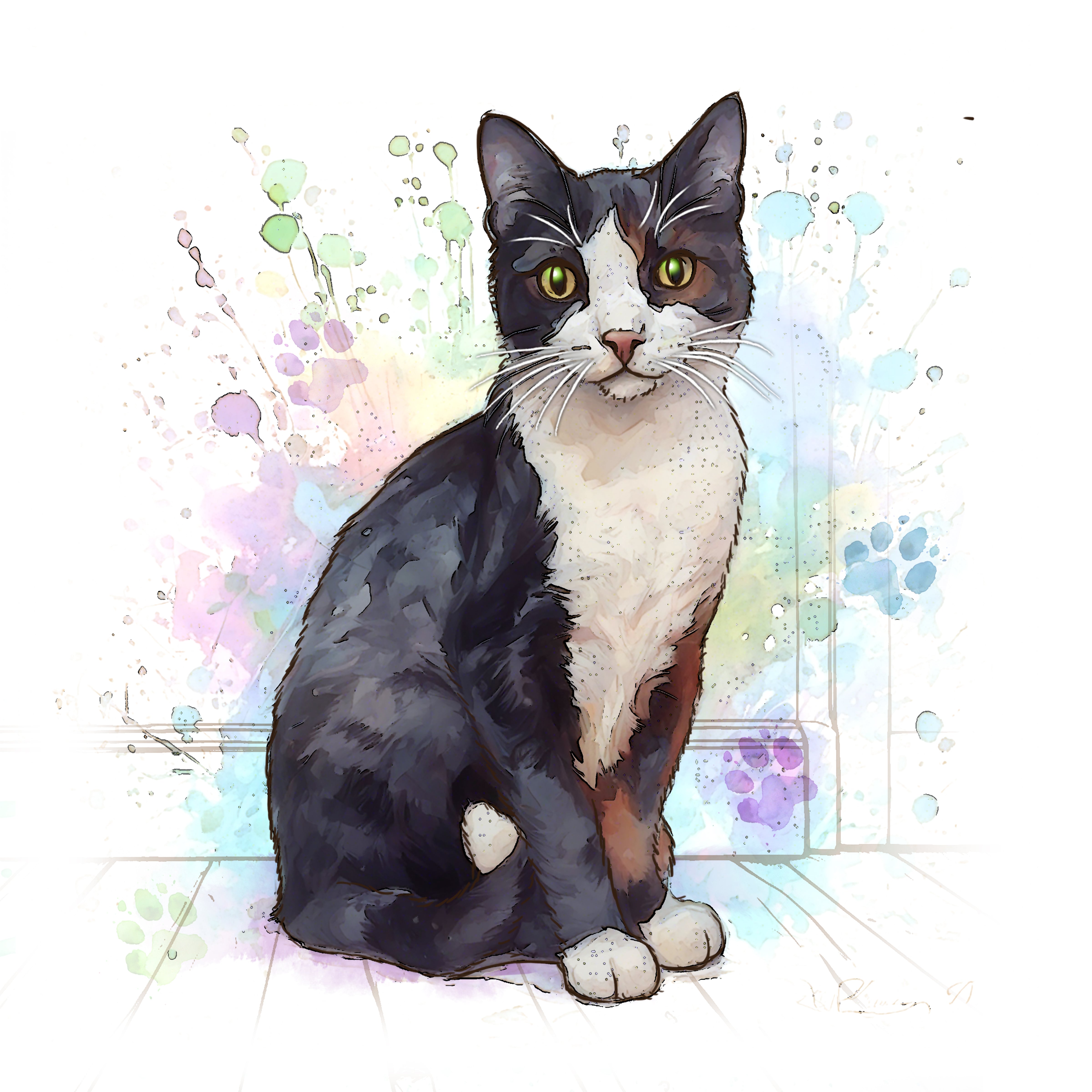 Art of Arora Black & White Cat - Ceramistone Tile 20 x 20