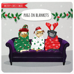 General Humour Christmas Card - Pugs In Blankets