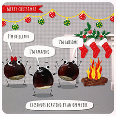 Humour Christmas Card - Chestnuts Boasting