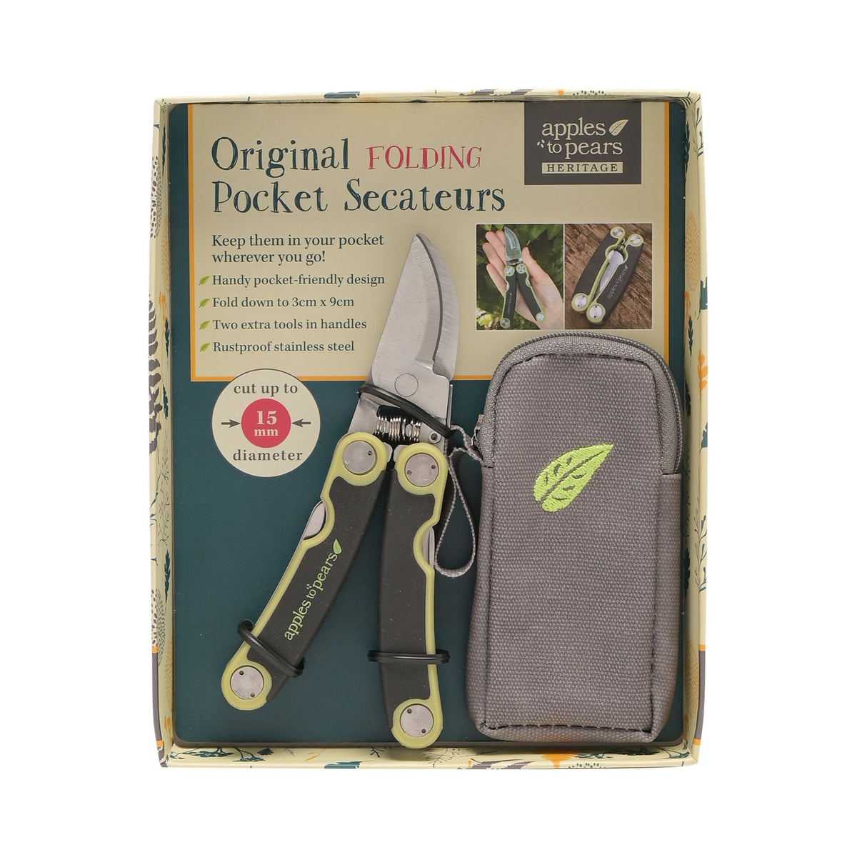 Apples To Pears Original Folding Pocket Secateurs - Green