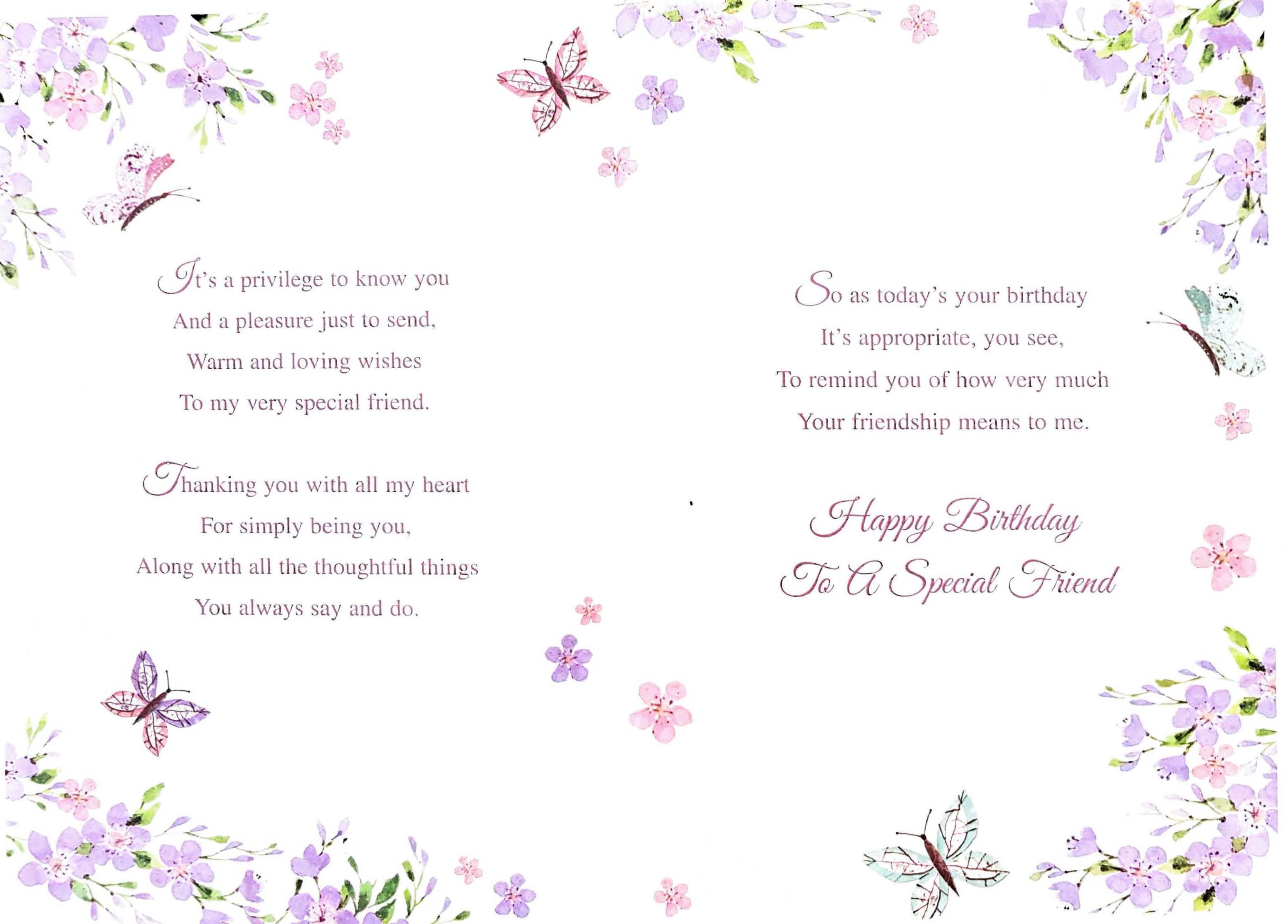 Friend Birthday Card - Purple Florets And Butterflies