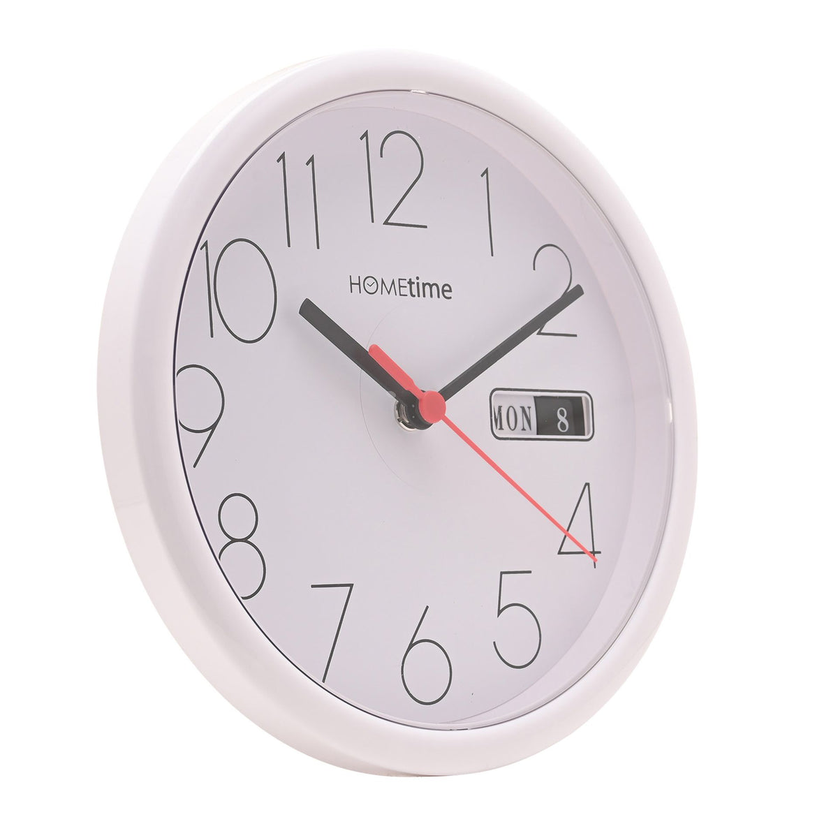 Hometime Day/Date Wall Clk-White Case/White Dial 8.5"Rnd +B