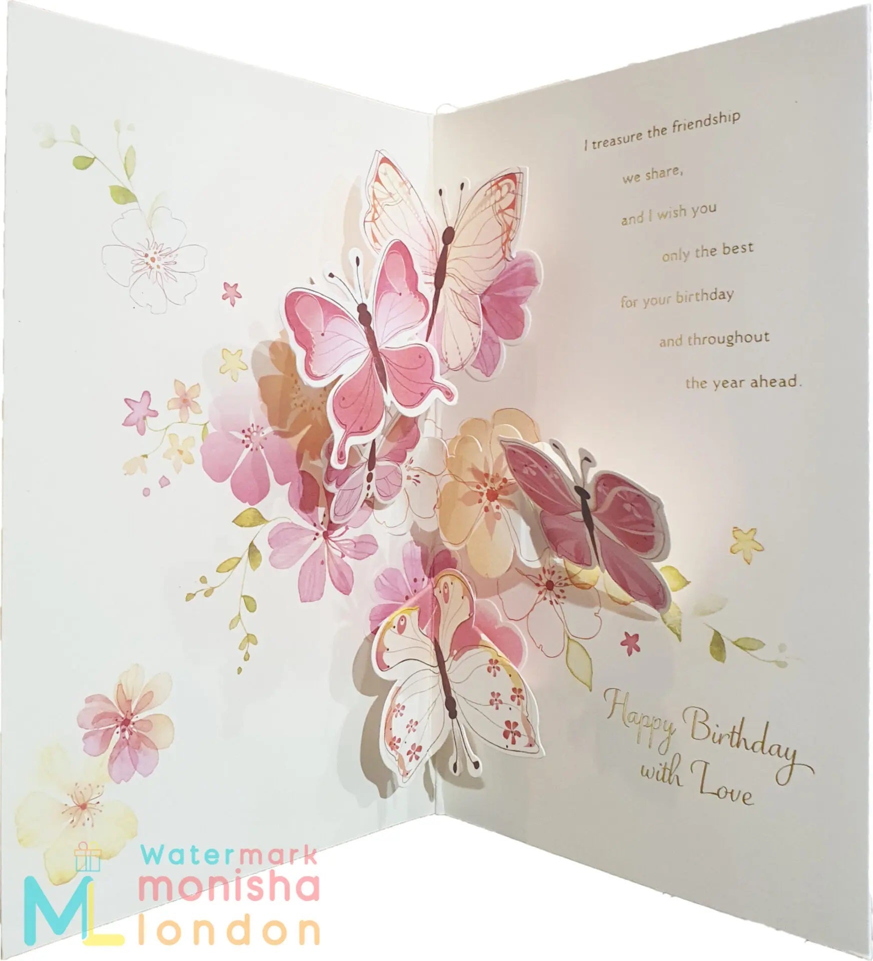 Pop Up Friend Birthday Card - Kaleidoscope Of Pink Butterflies