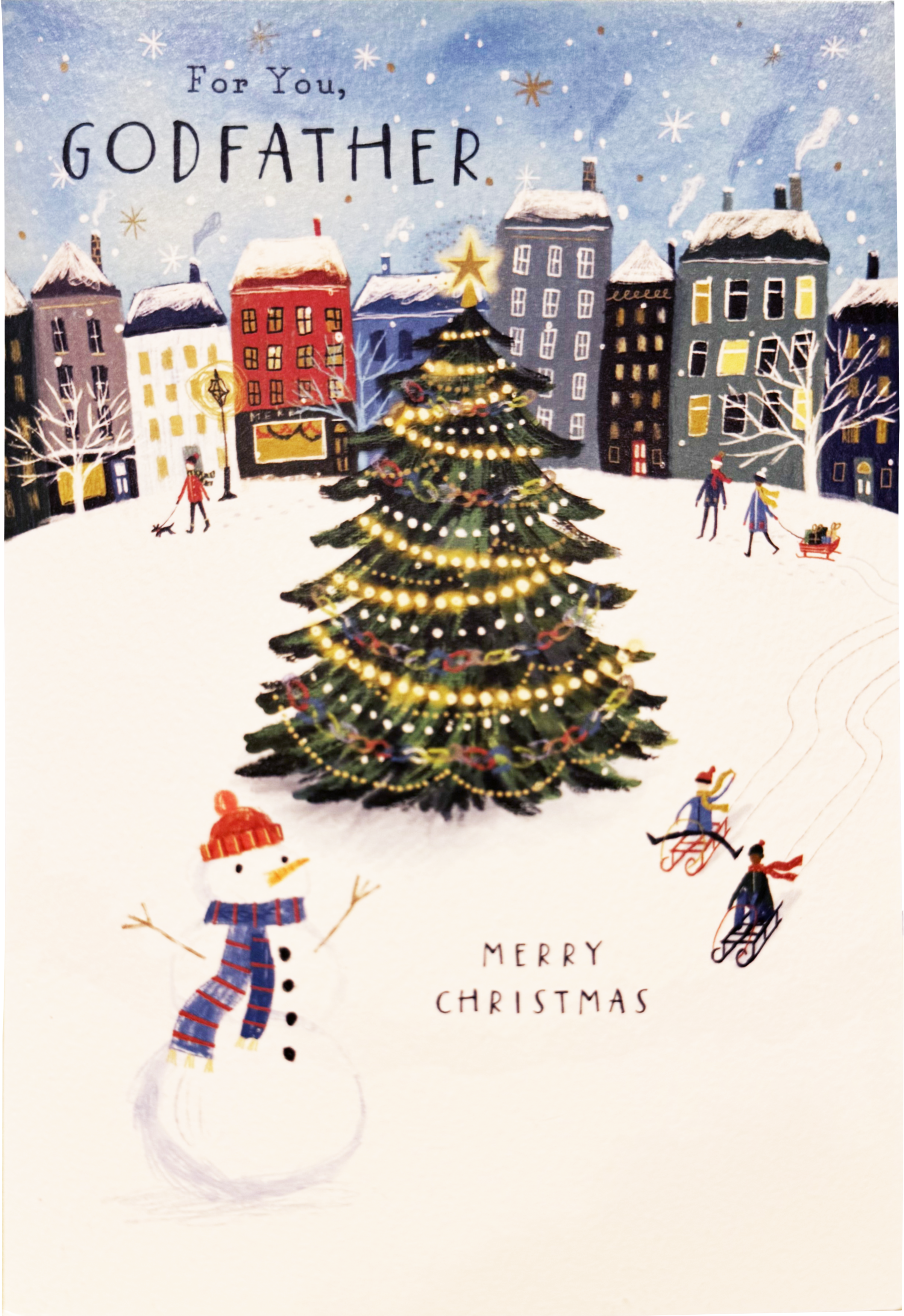 Godfather Christmas Card - Snow Activities Around the Christmas Tree