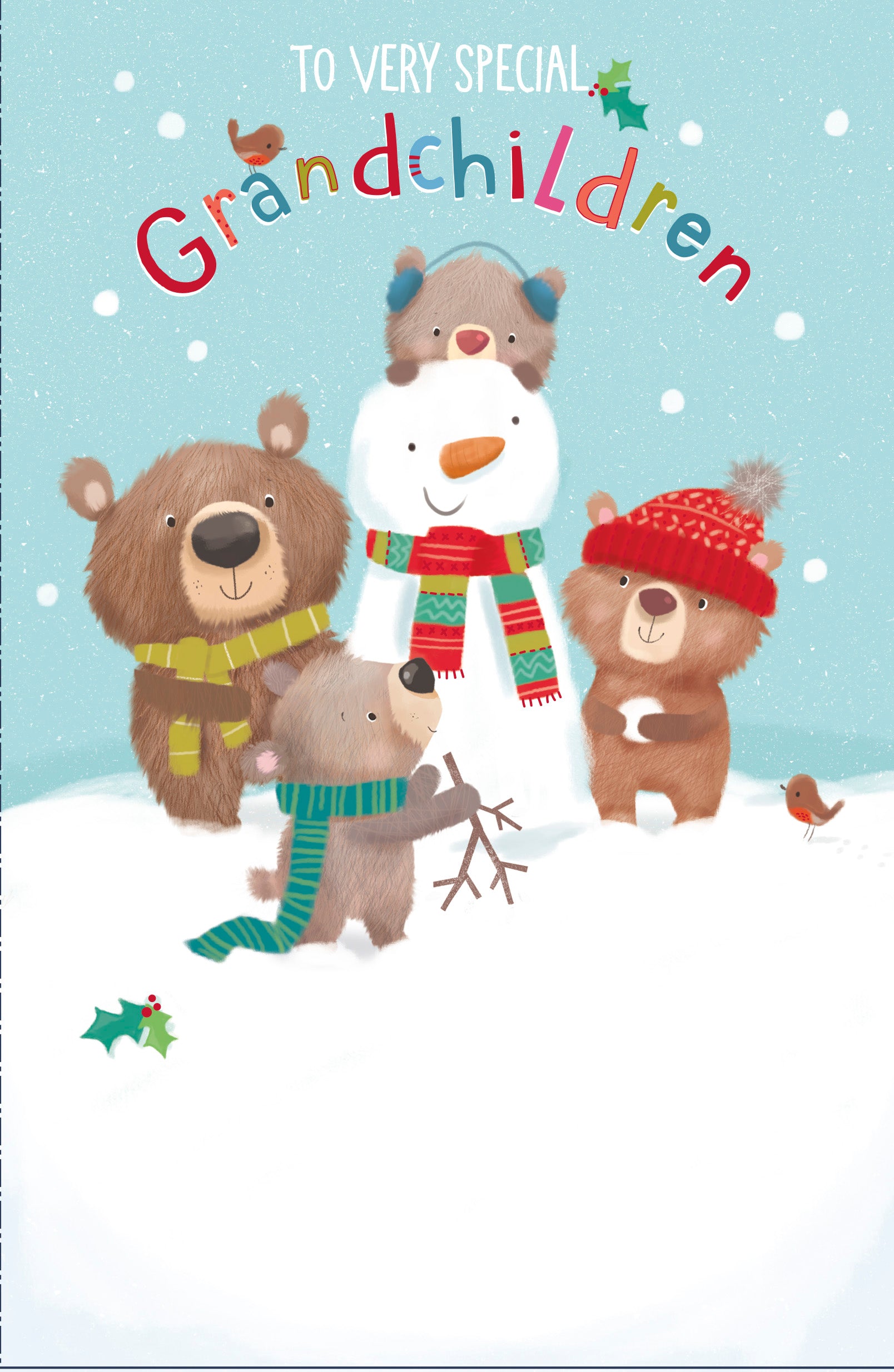 Grandchildren Christmas Card - Percy & Peggy Building a Snowman