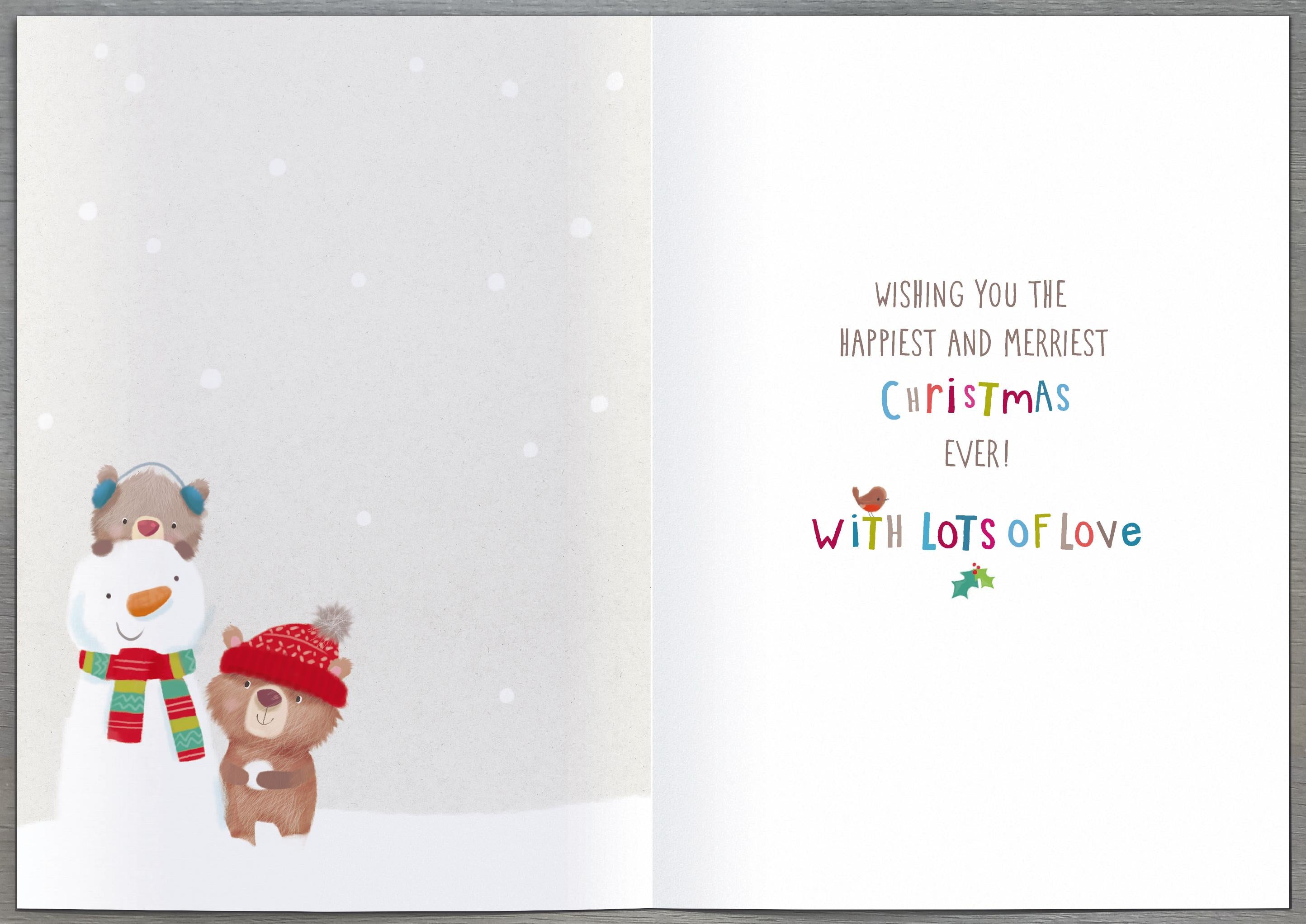 Grandchildren Christmas Card - Percy & Peggy Building a Snowman