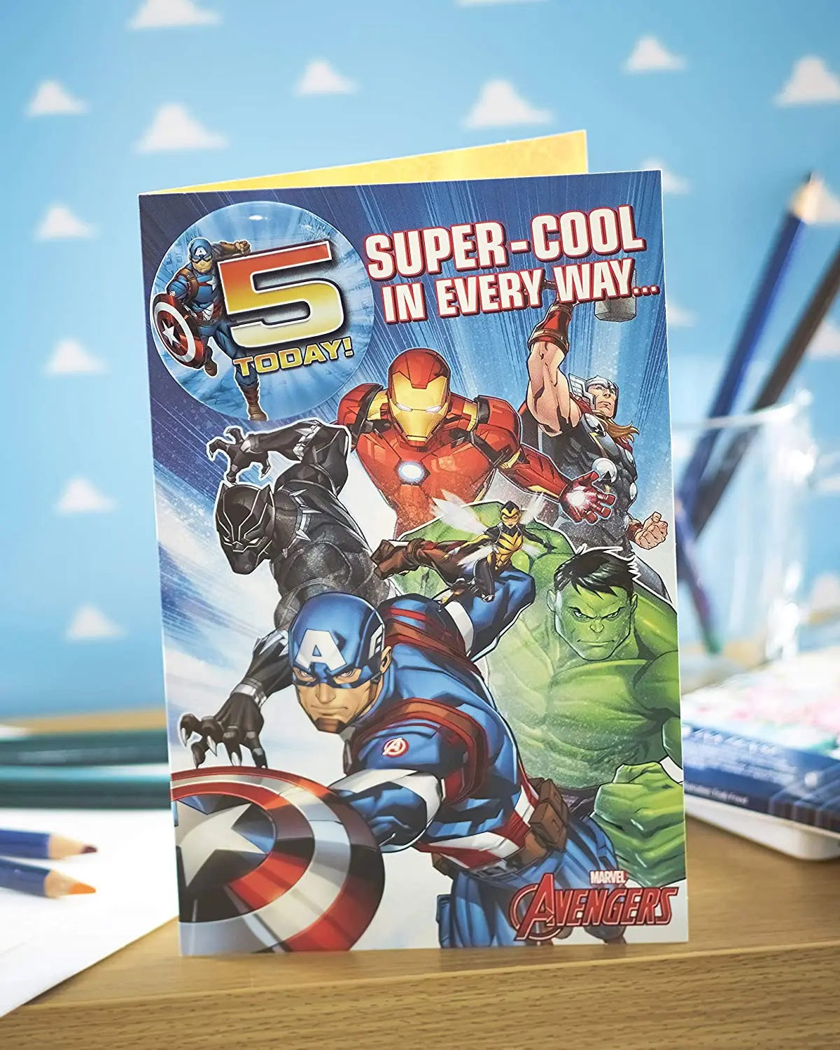 5th Birthday Card - Avengers - Badge Included